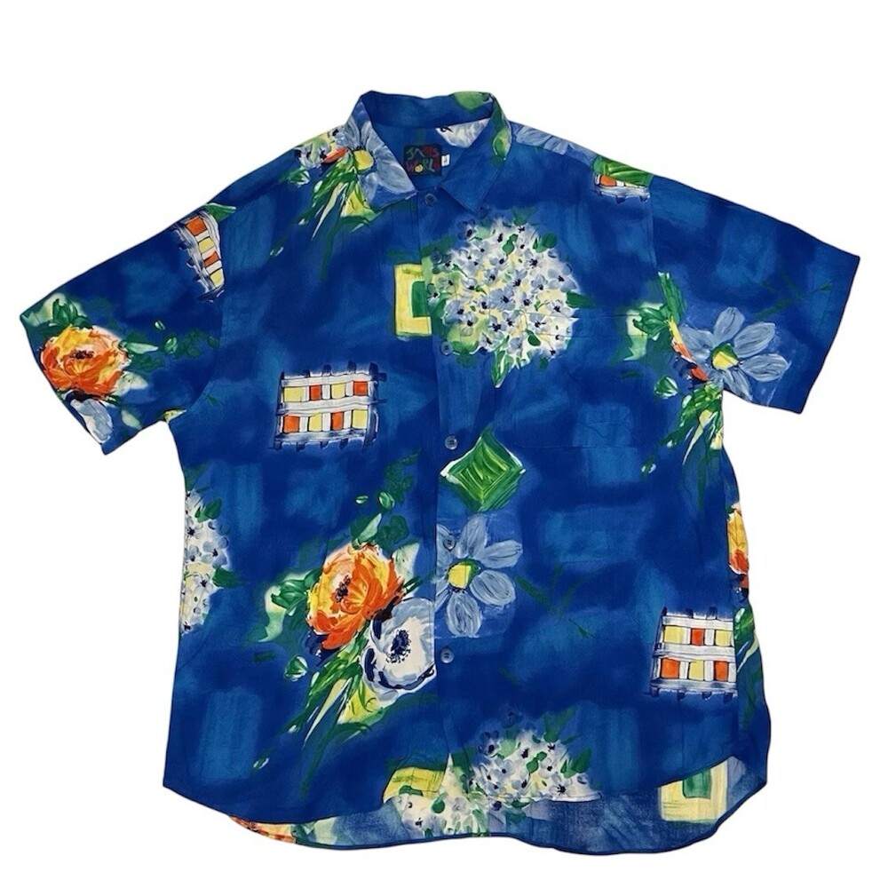 Jams World Hawaiian Shirt Mens Large Floral Print Vintage Aloha Abstract